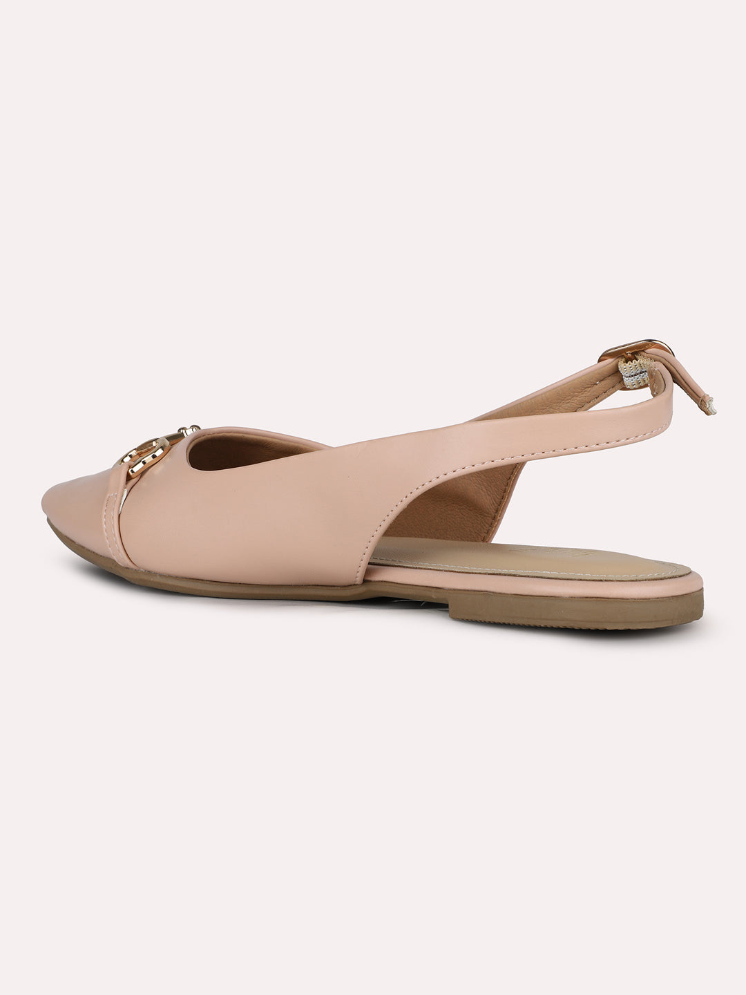 Womens Peach Party Wear Solid Pointed Toe Flat Slip-Ons