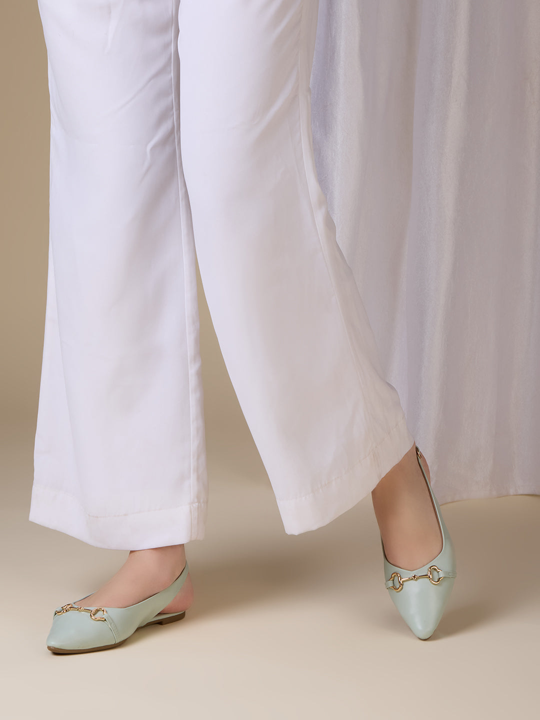 Women Green Party Wear Solid Pointed Toe Slip-On Mules