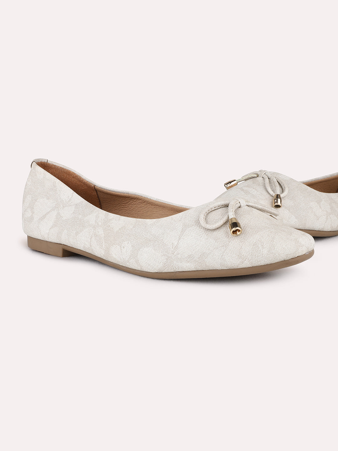 Womens Beige Casual Printed Pointed Flat Ballerinas