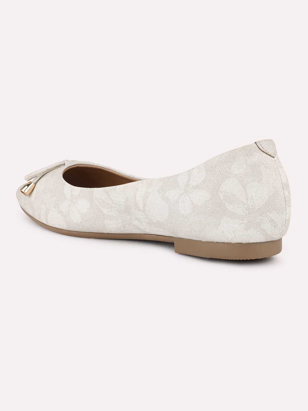 Womens Beige Casual Printed Pointed Flat Ballerinas