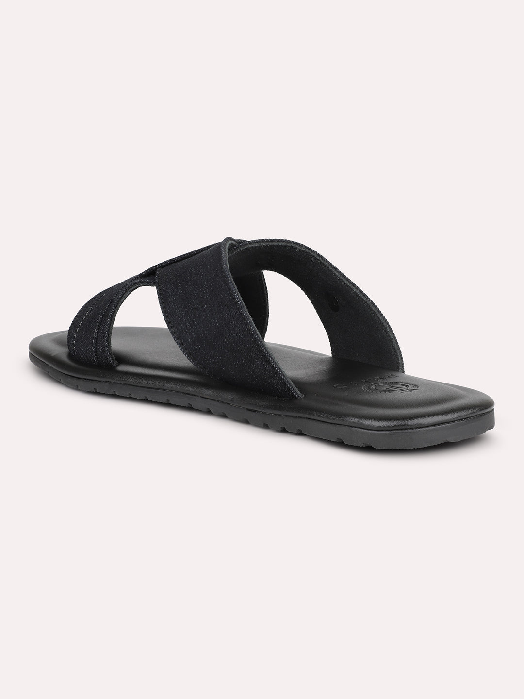 Privo Denim Black Casual Sandal With Buckle For Men