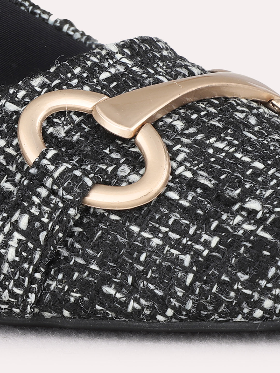 Womens Black Party Wear Printed Narrow Toe Block Heel Mules