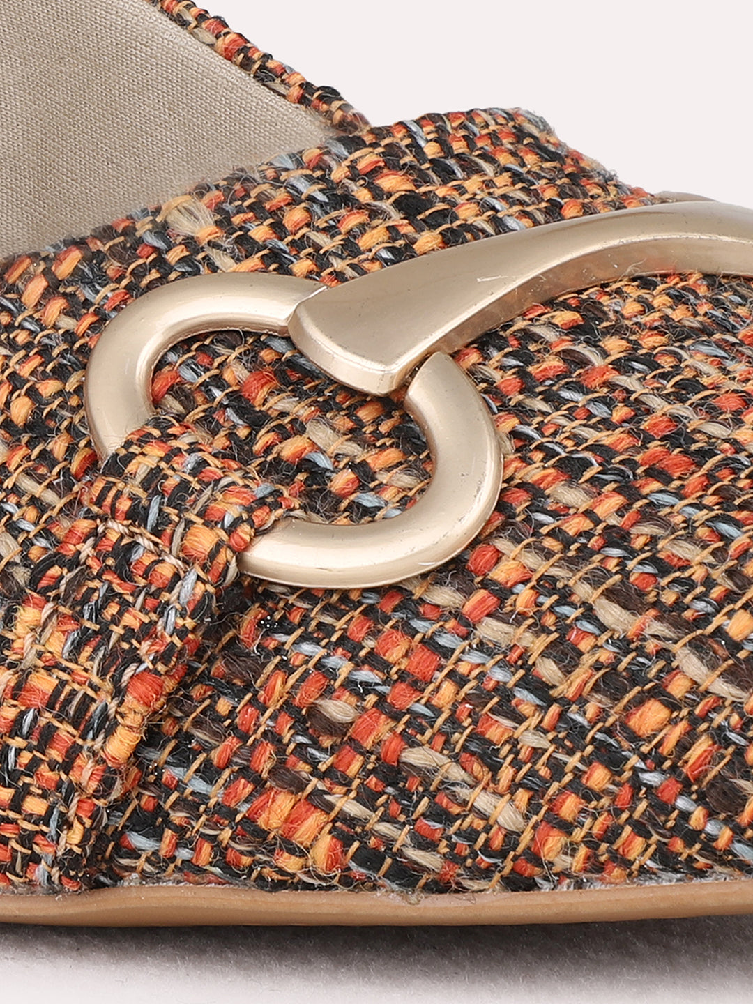 Womens Tan Party Wear Printed Narrow Toe Block Heel Mules