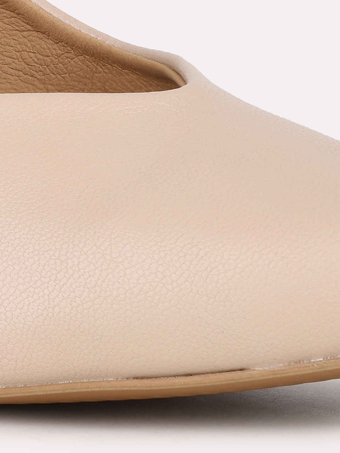 Women Beige Party Wear Solid Pointed Toe Block Heel Mules
