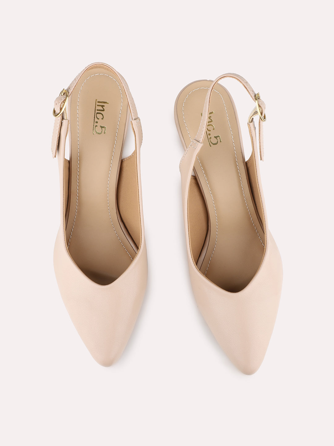 Women Beige Party Wear Solid Pointed Toe Block Heel Mules