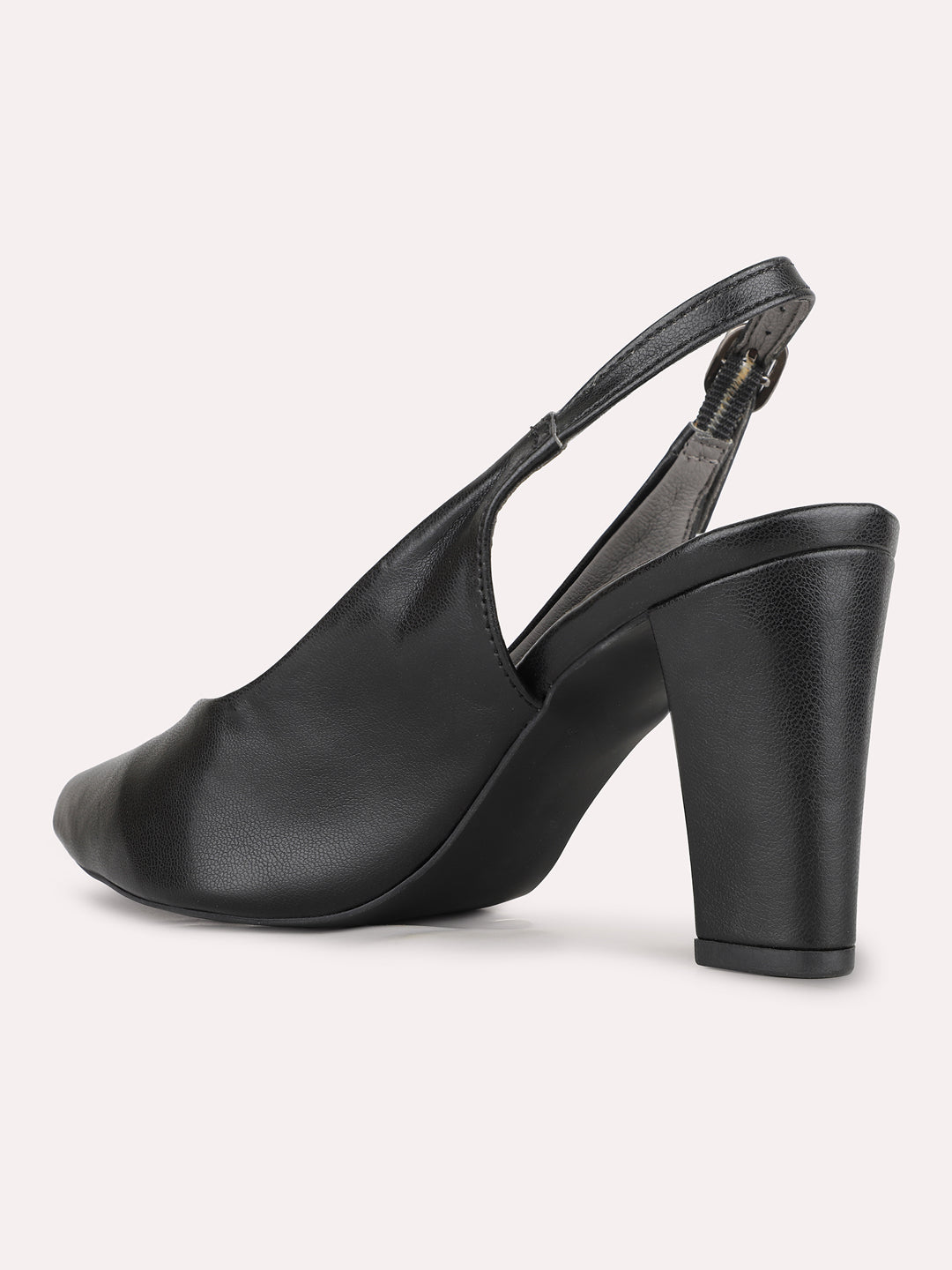 Women Black Party Wear Solid Pointed Block Heel Mules