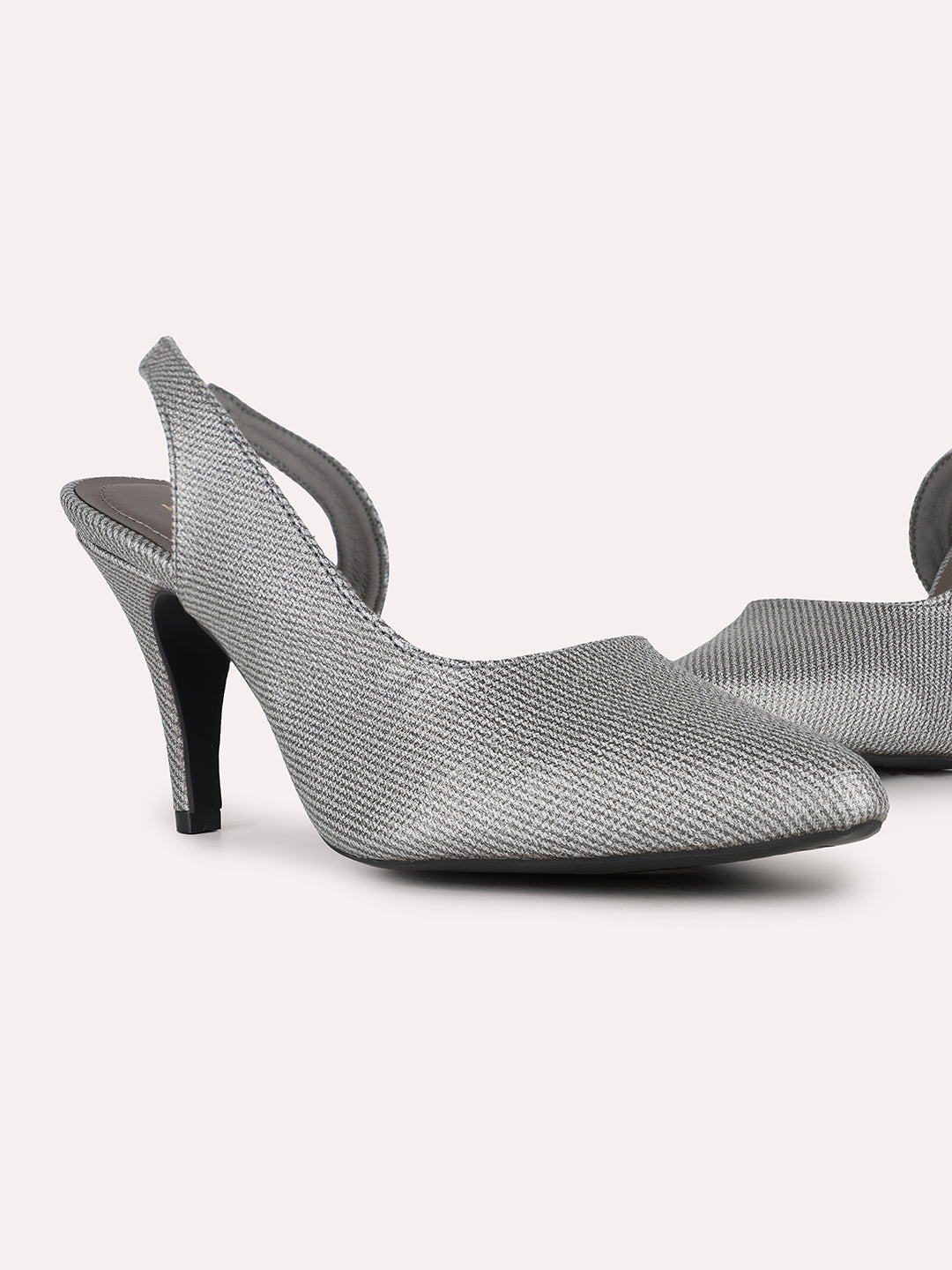 Women Pewter Party Wear Solid Pointed Toe Kitten Heel Mules