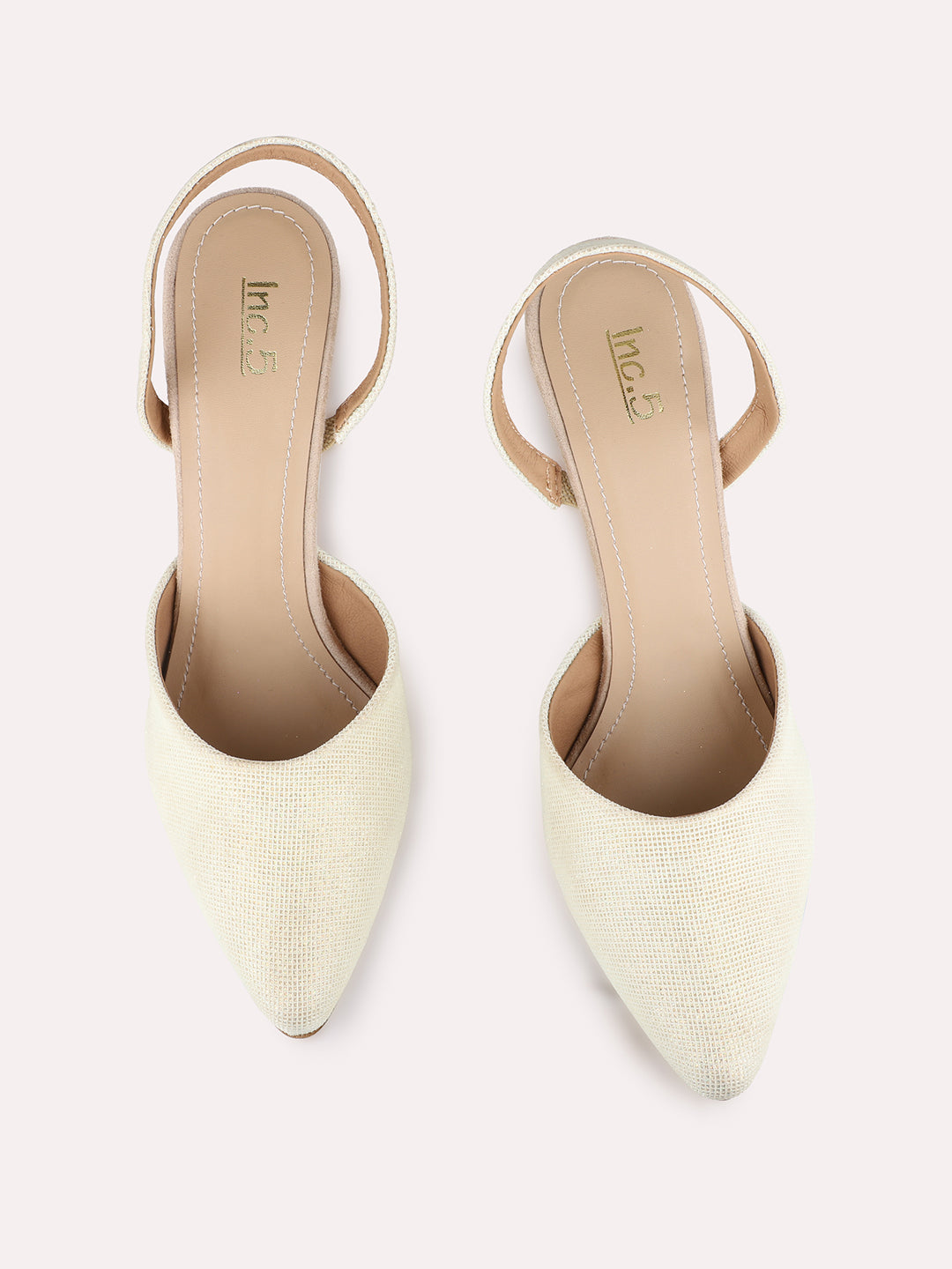 Women Beige Party Wear Solid Pointed Toe Kitten Heel Mules