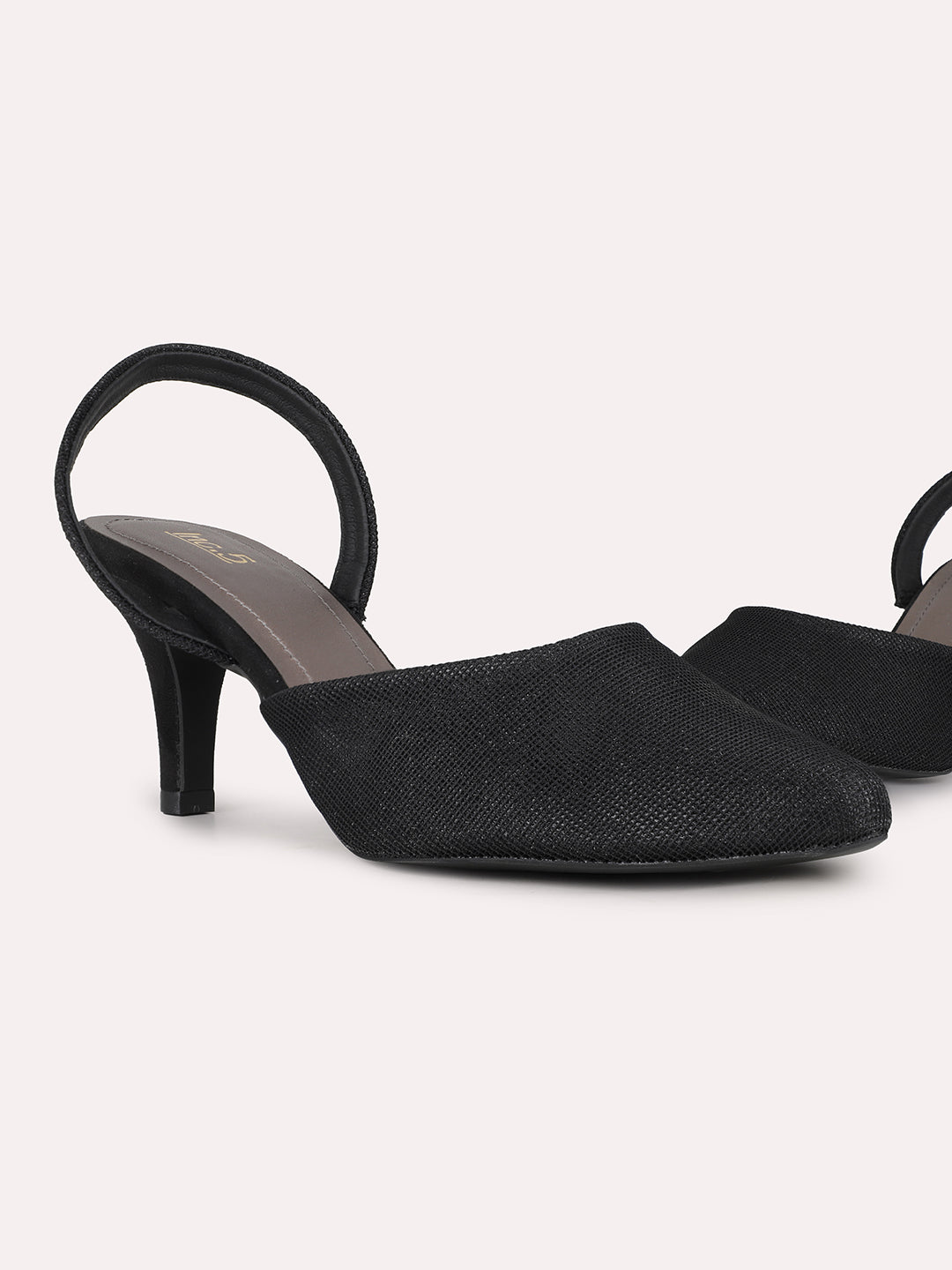 Women Black Party Wear Solid Pointed Toe Kitten Heel Mules