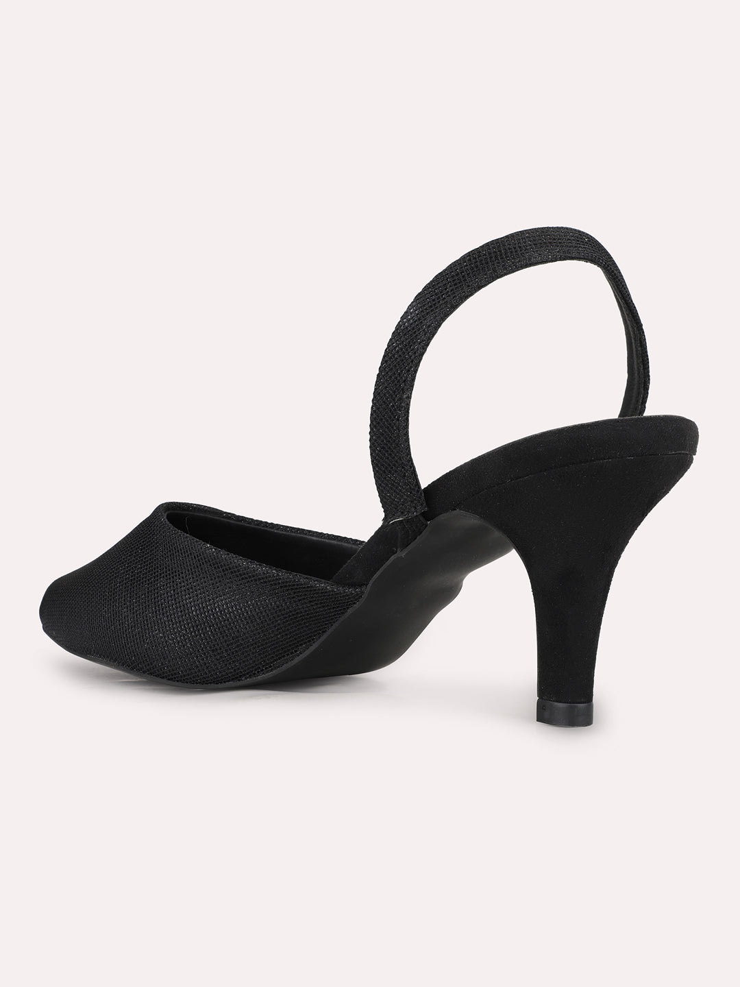 Women Black Party Wear Solid Pointed Toe Kitten Heel Mules