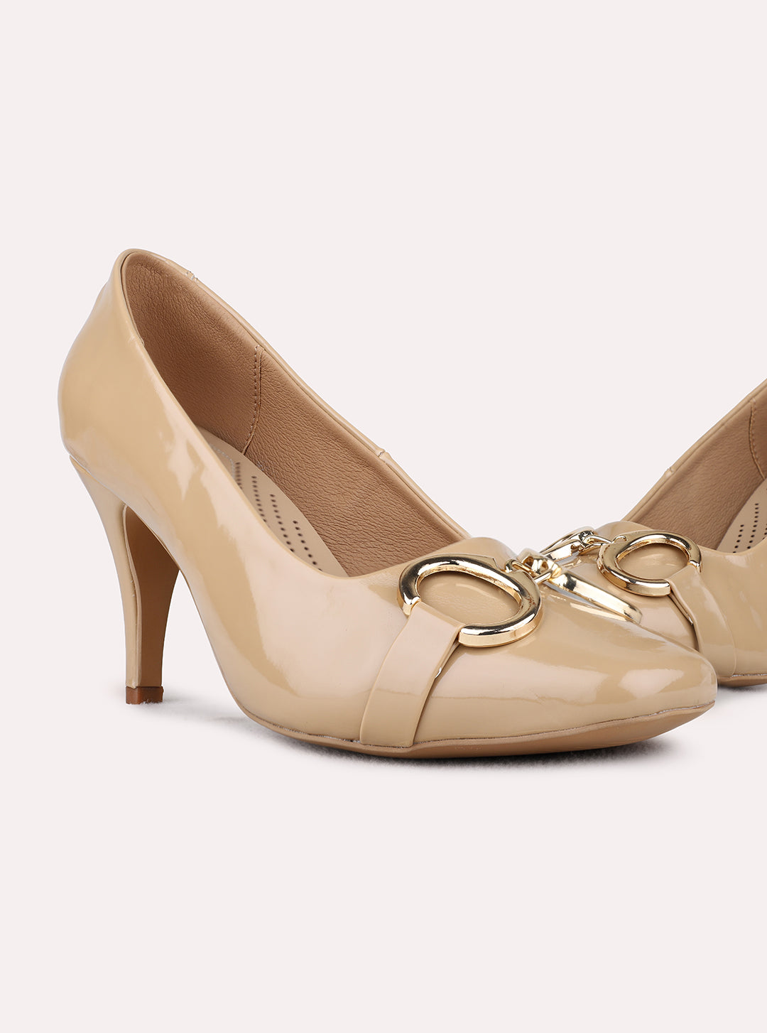 Womens Beige Party Wear Solid Round Toe Stiletto Heel Pumps