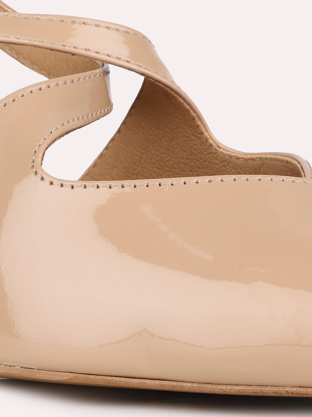 Womens Beige Party Wear Solid Pointed Kitten Heel Mules