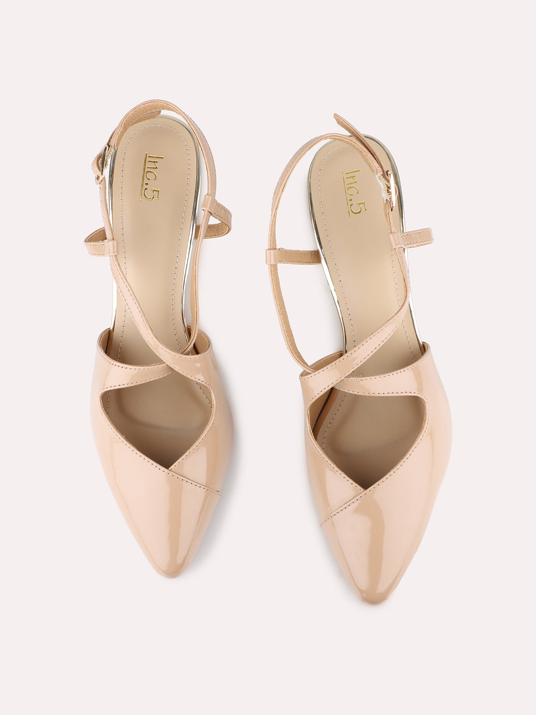 Womens Beige Party Wear Solid Pointed Kitten Heel Mules