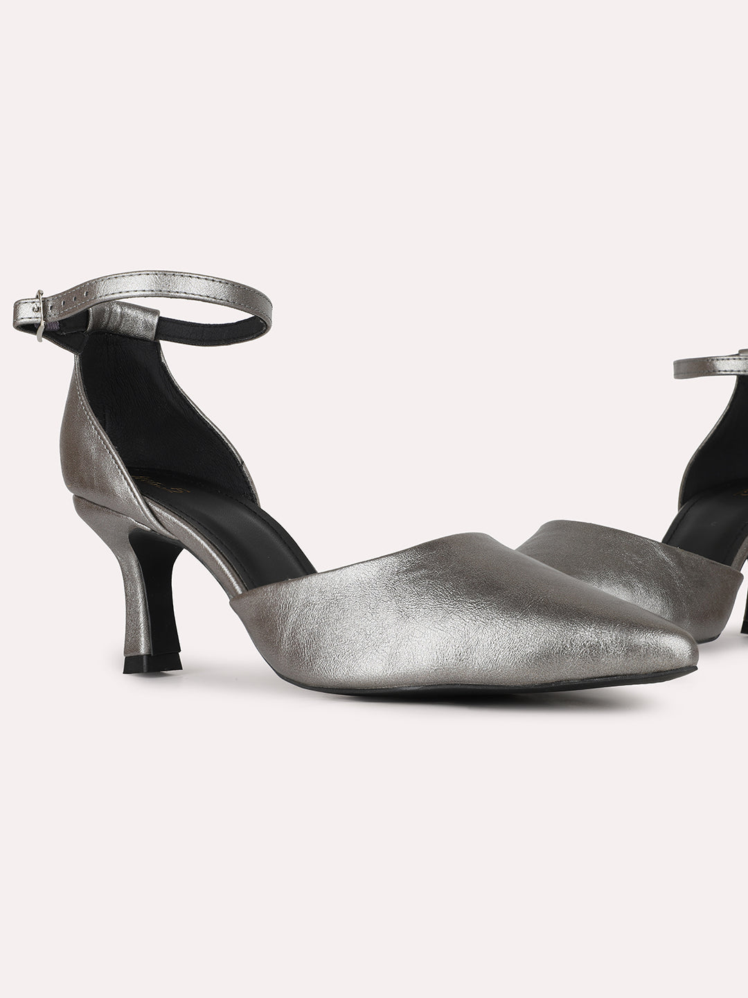 Womens Pewter Party Wear Solid Pointed Kitten Heel Sandals