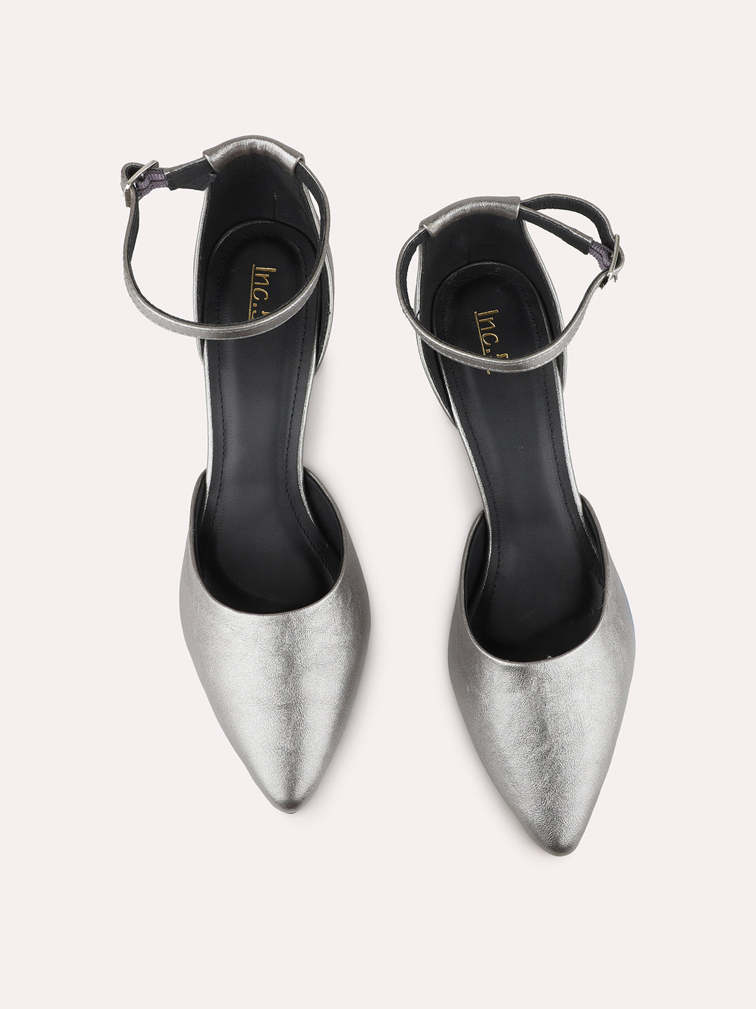 Womens Pewter Party Wear Solid Pointed Kitten Heel Sandals