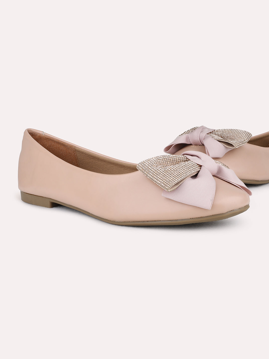 Womens Peach Casual Solid Round Toe Flat Ballerinas