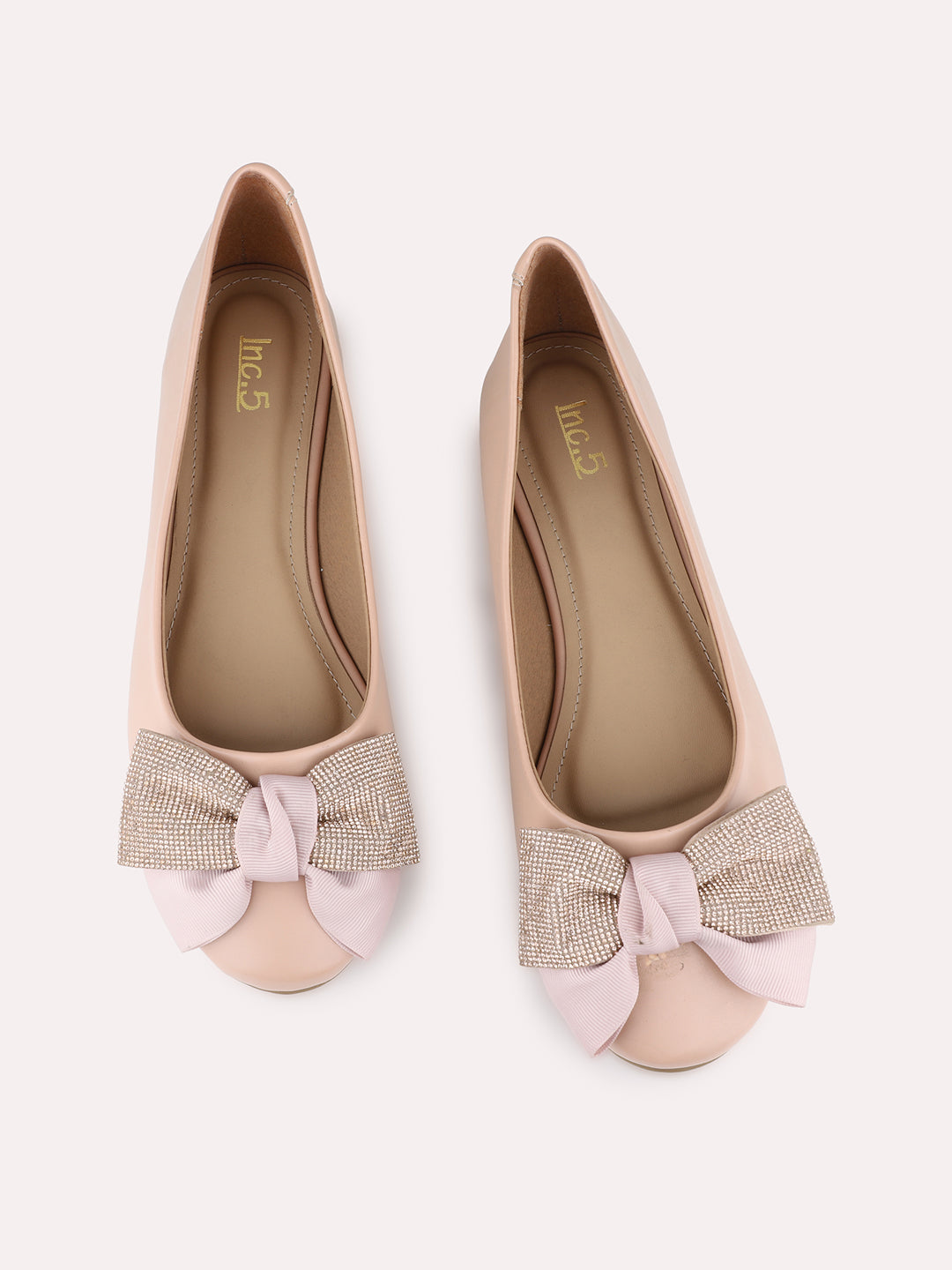 Womens Peach Casual Solid Round Toe Flat Ballerinas