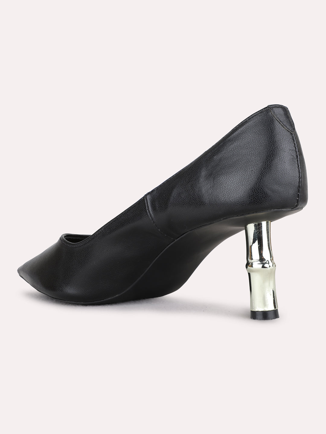 Womens Black Party Wear Solid Pattern Pointed Toe Kitten Heels