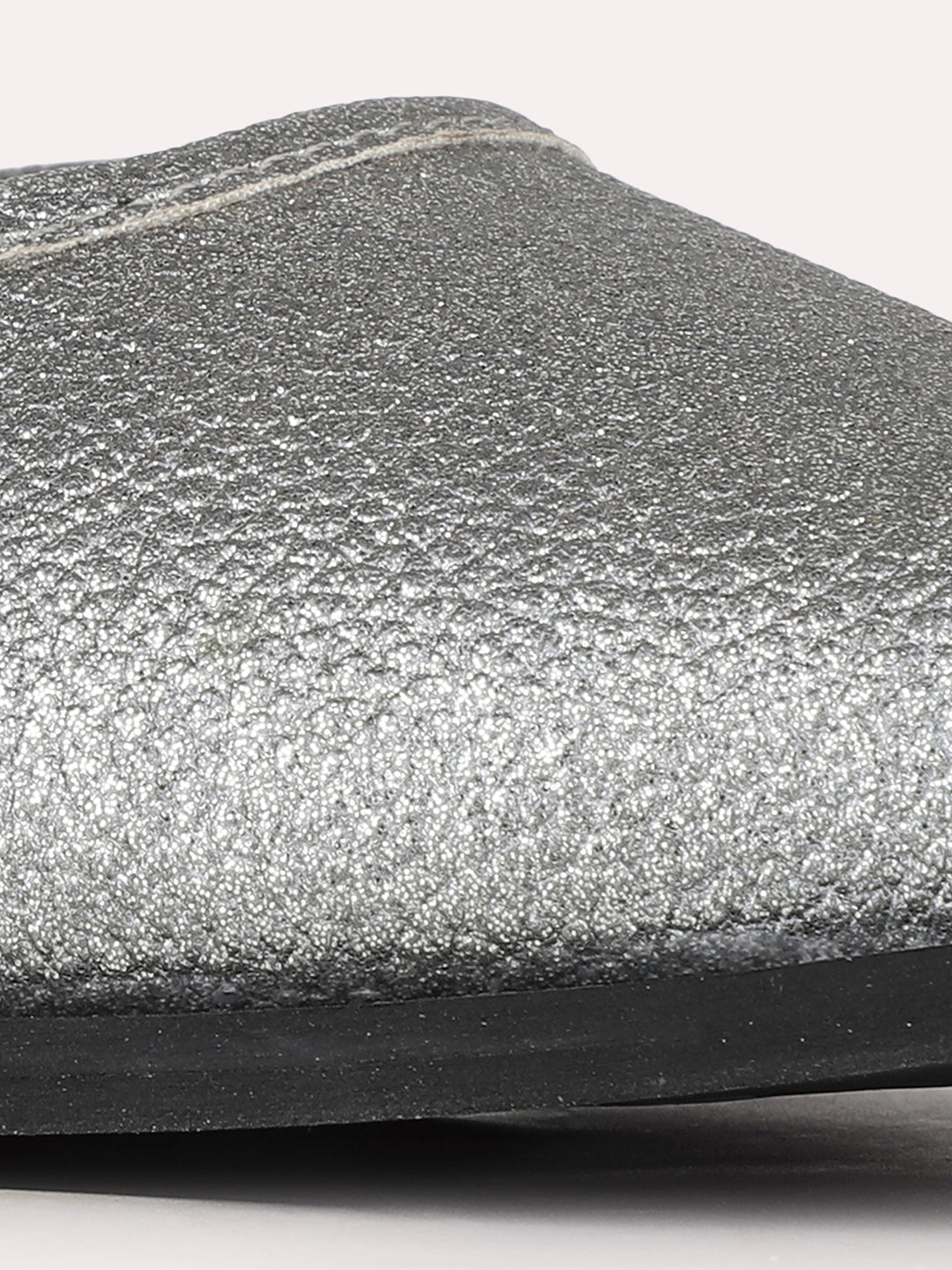 Women Pewter Party Wear Solid Pointed Kitten Heel Mules