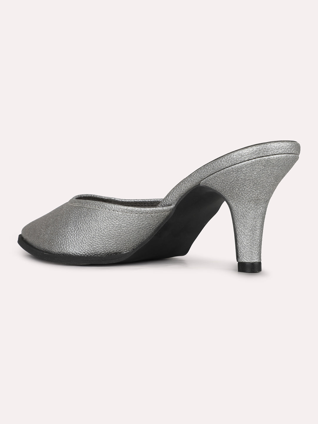 Women Pewter Party Wear Solid Pointed Kitten Heel Mules