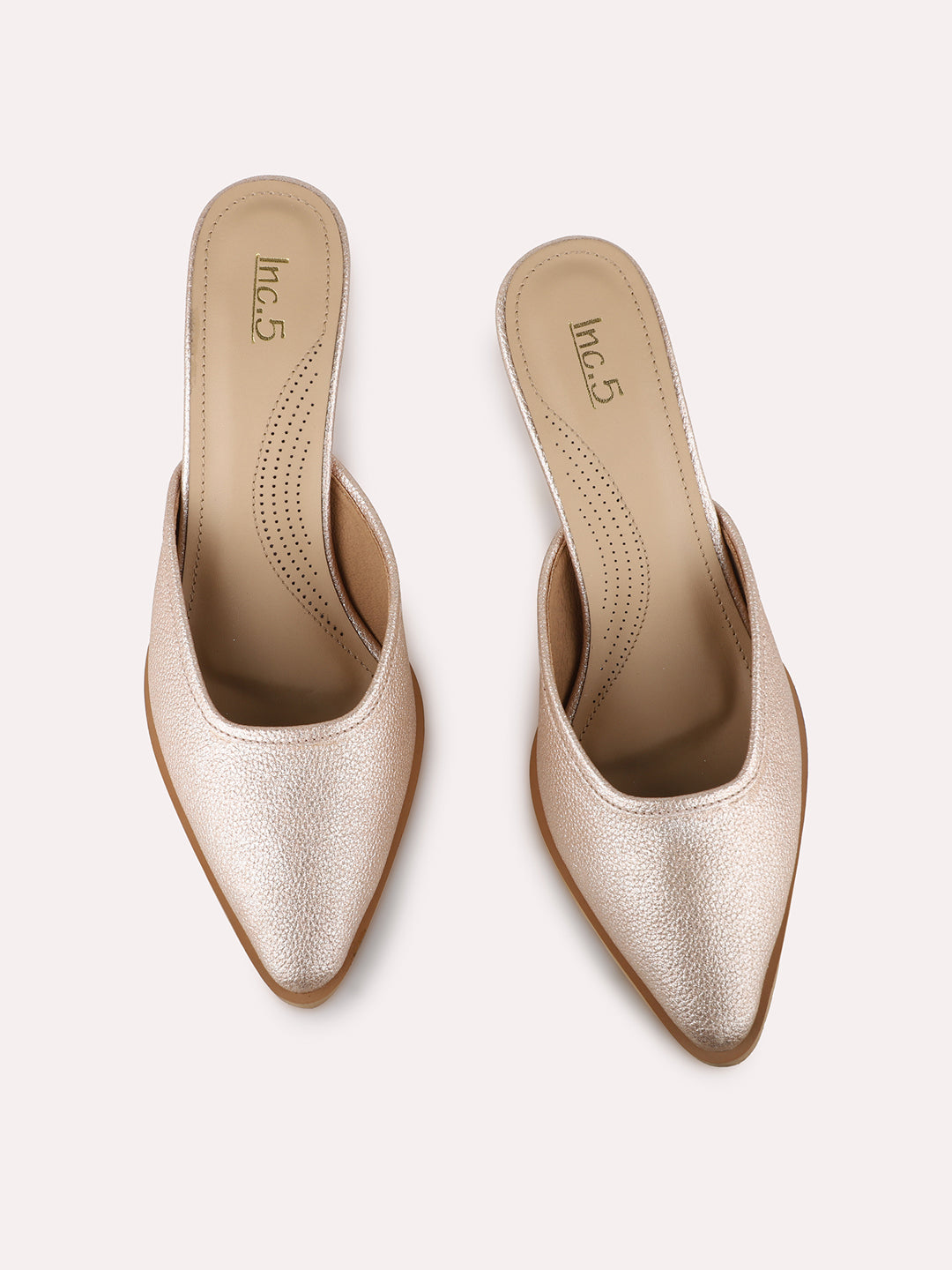 Women Rose Gold Party Wear Solid Pointed Kitten Heel Mules