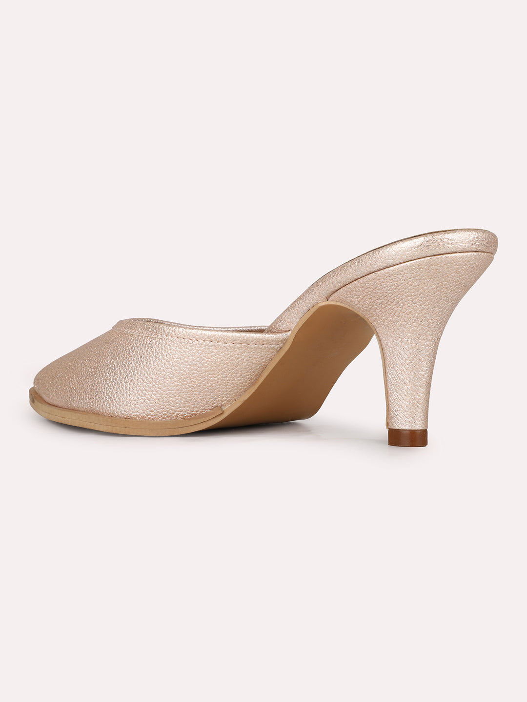 Women Rose Gold Party Wear Solid Pointed Kitten Heel Mules