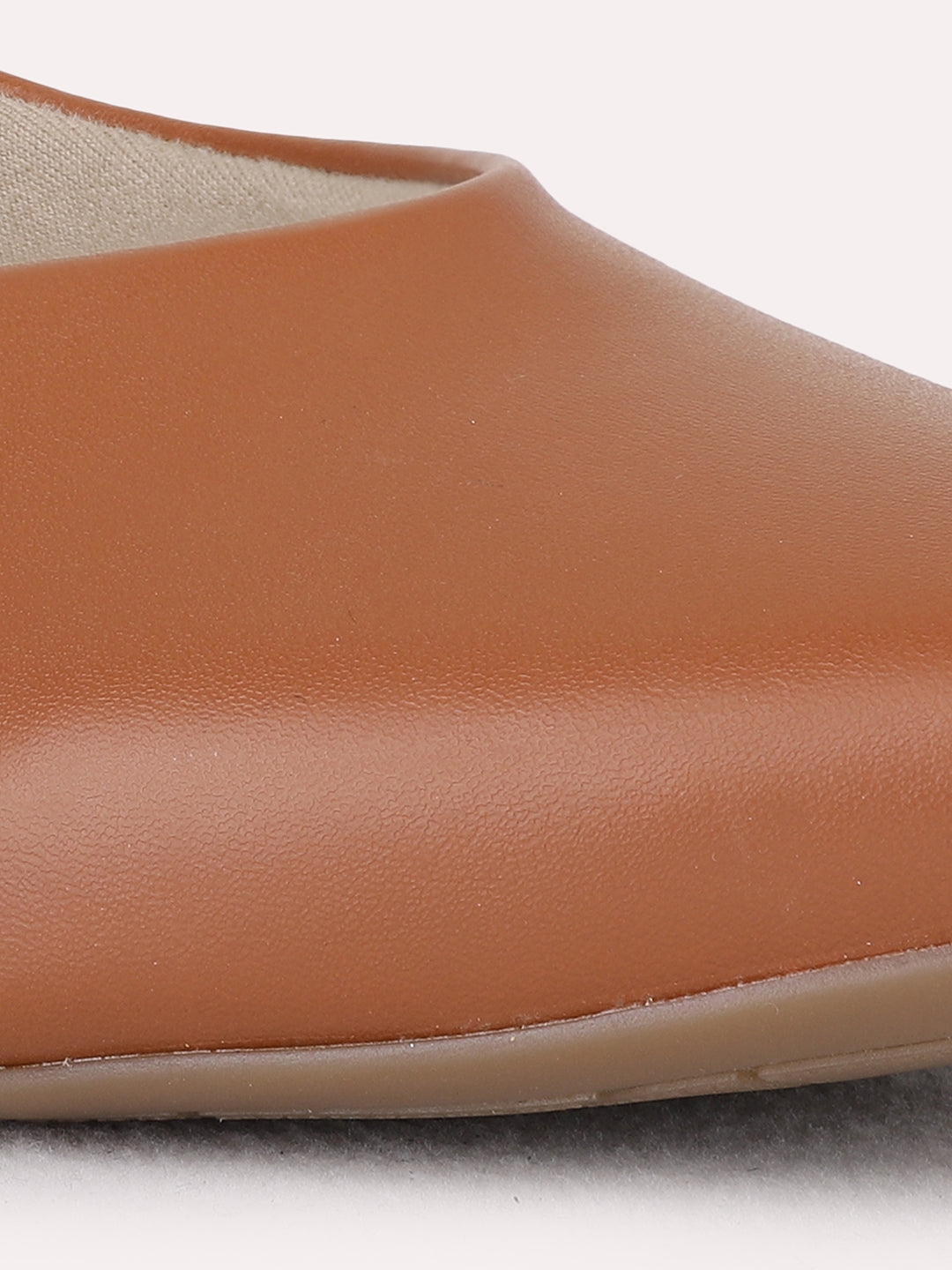 Womens Tan Party Wear Solid Pointed Toe Block Heel Mules