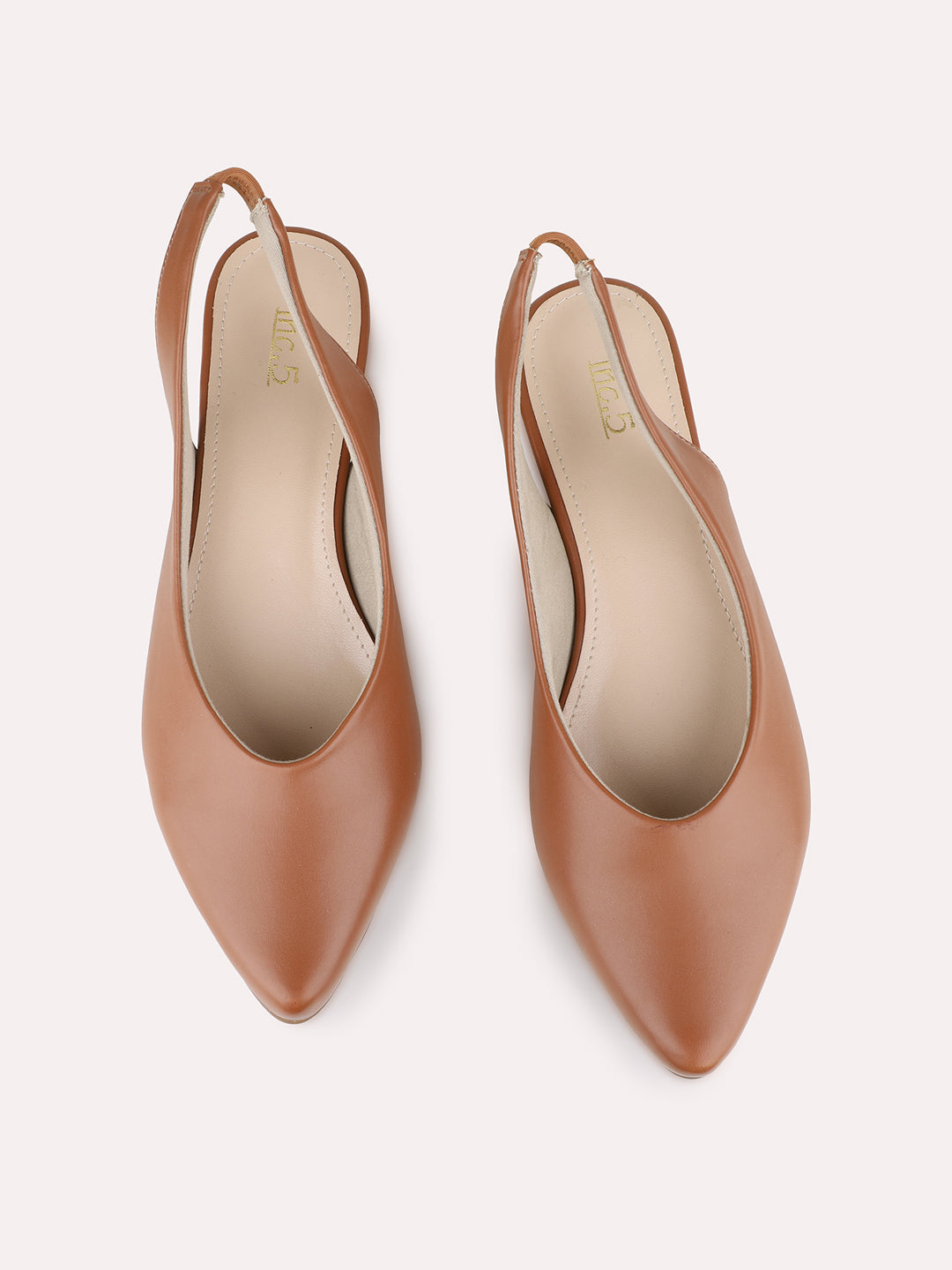 Womens Tan Party Wear Solid Pointed Toe Block Heel Mules