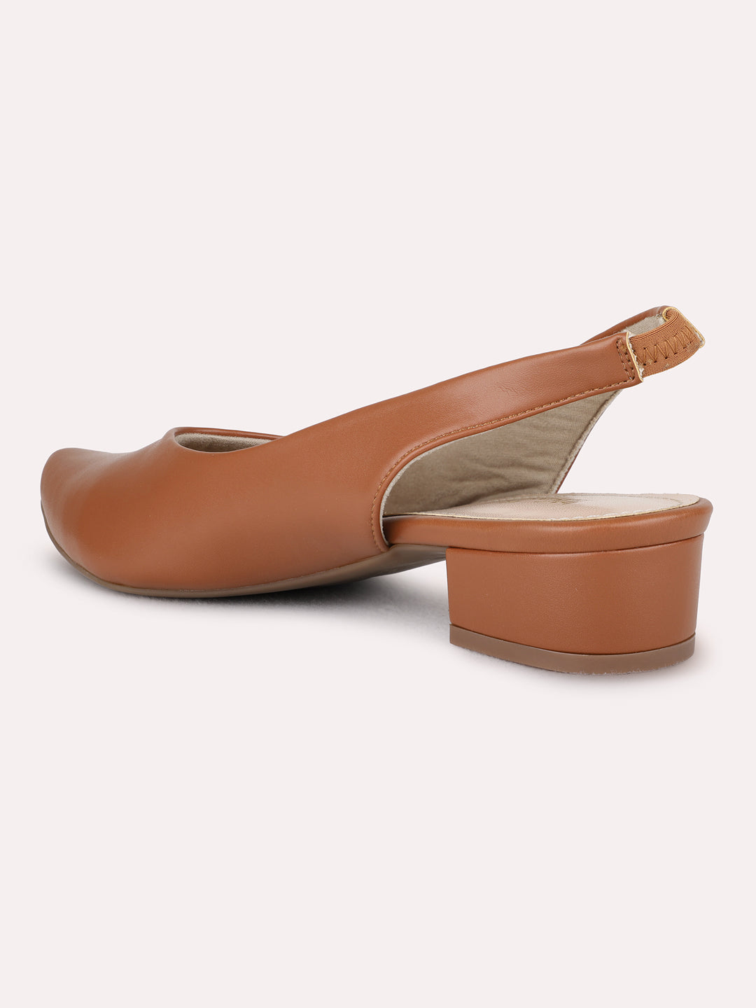 Womens Tan Party Wear Solid Pointed Toe Block Heel Mules