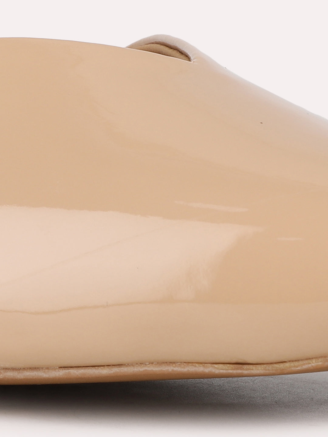 Women Beige Party Wear Solid Pointed Block Heel Mules