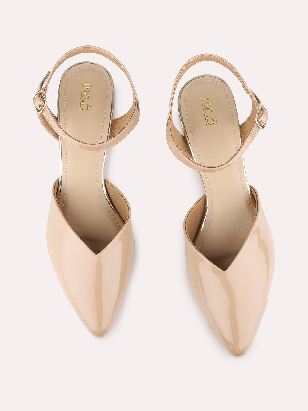 Womens Beige Party Wear Solid Pointed Toe Block Heel Mules