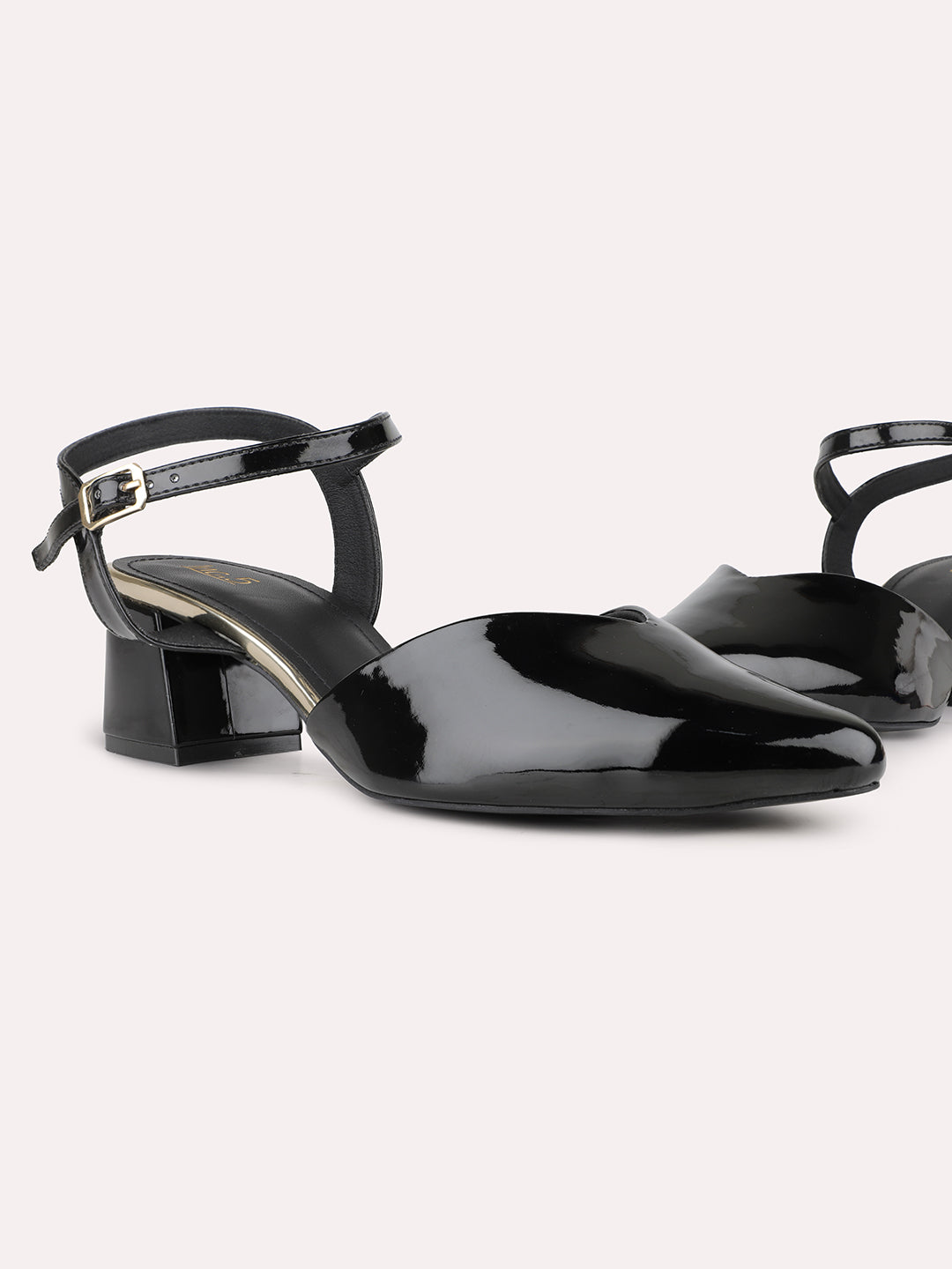 Women Black Party Wear Solid Pattern Pointed Block Heel Mules