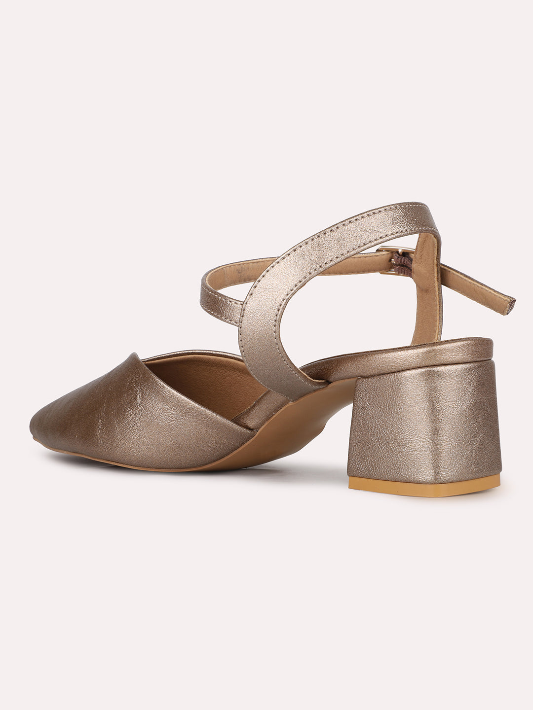 Womens Golden Party Wear Solid Pointed Toe Block Heel Mules