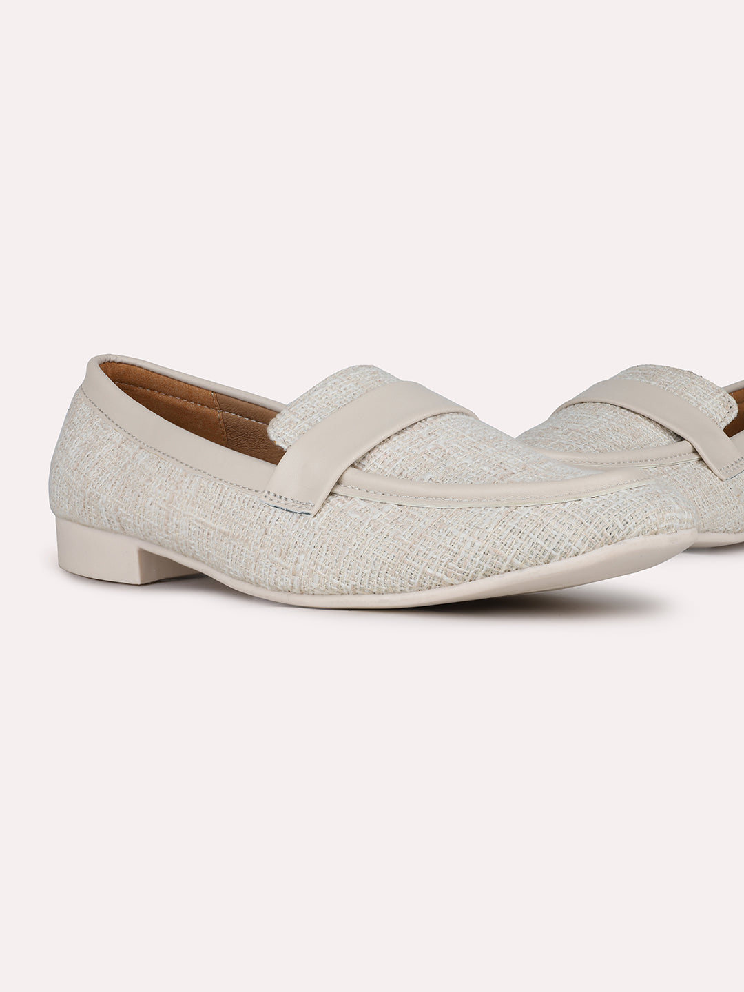 Womens Cream Casual Solid Round Toe Loafers