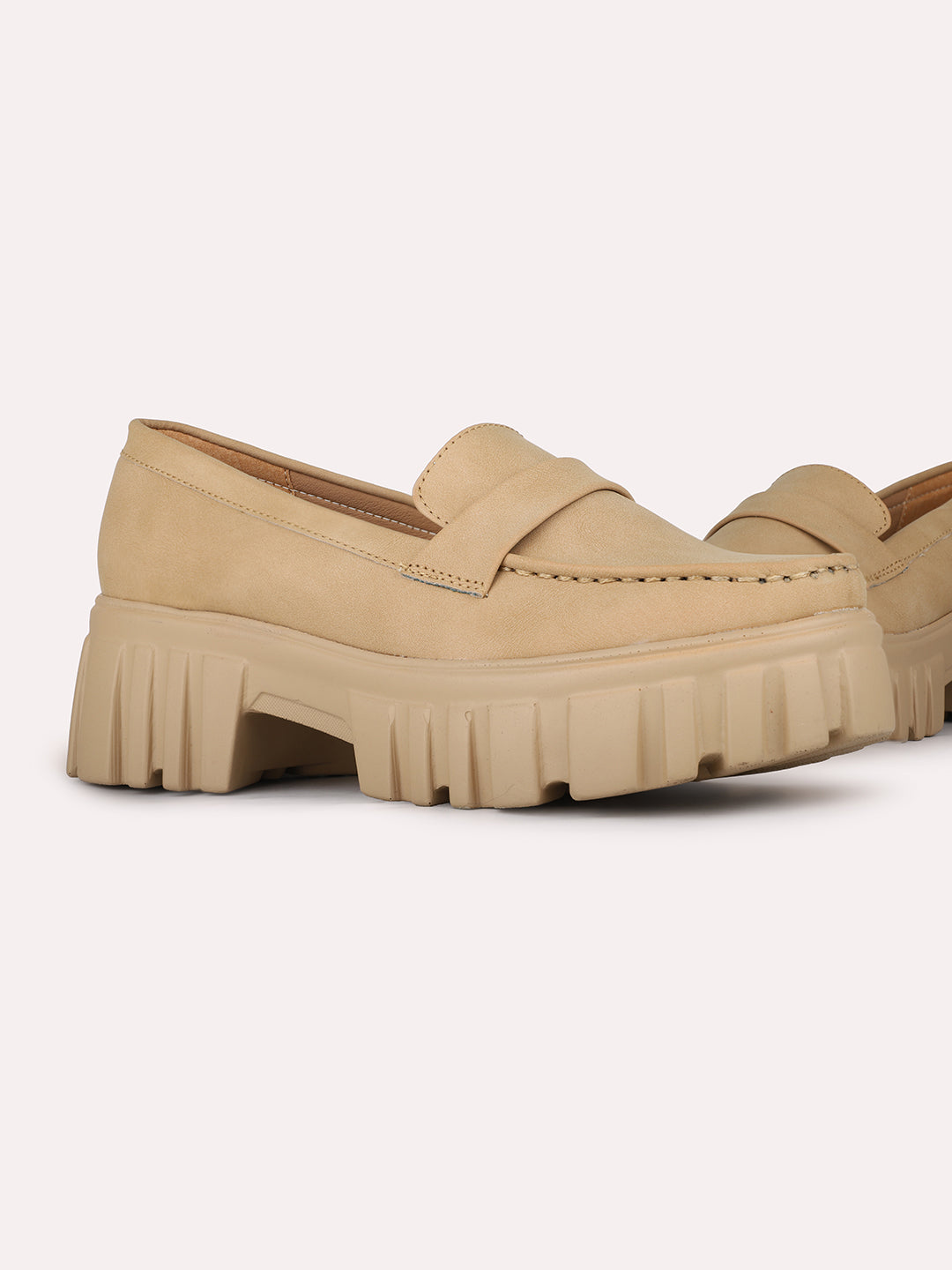 Womens Beige Casual Solid Round Toe Slip-On Shoe