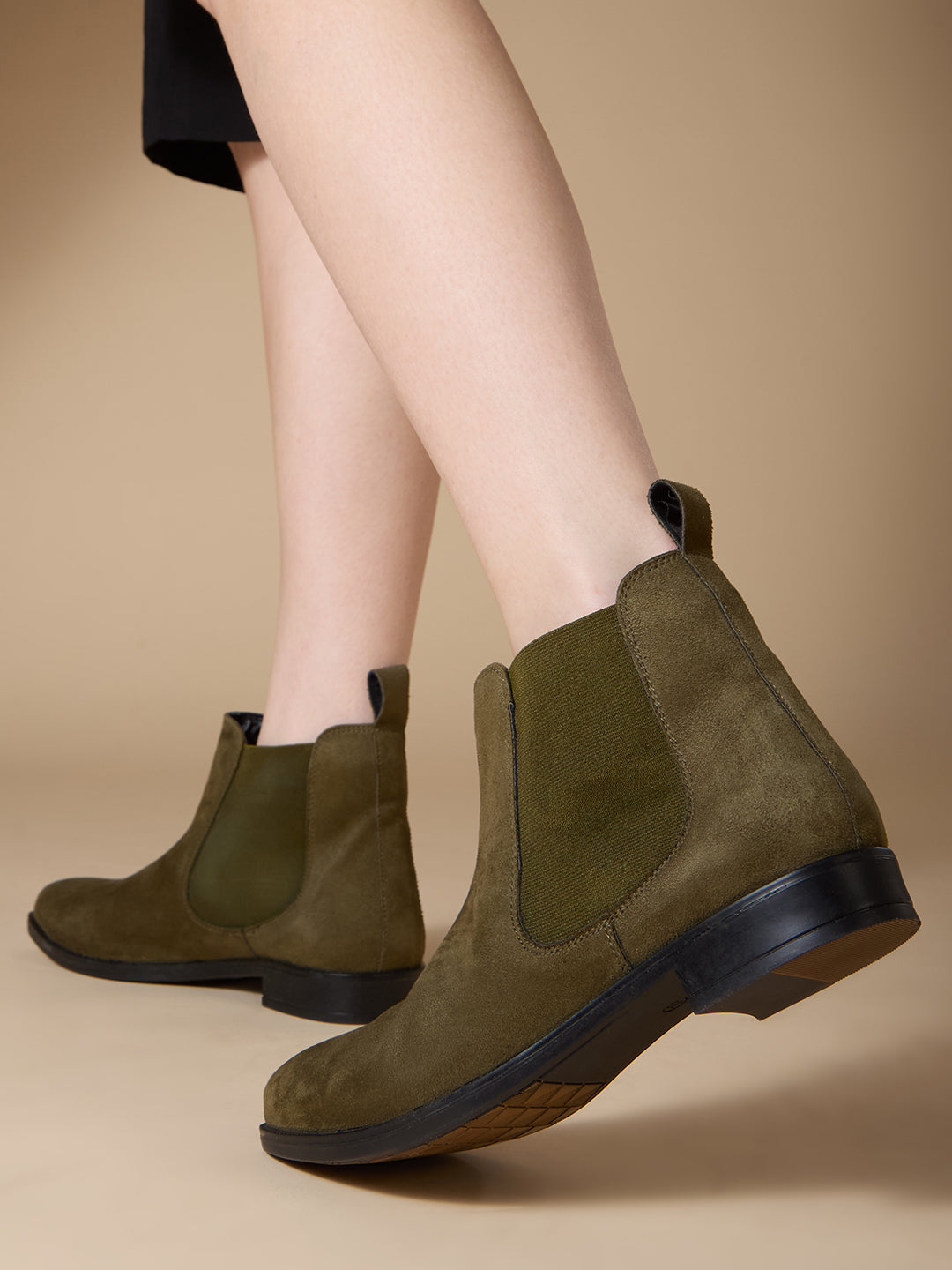 Womens Green Formal Solid Round Toe Boots