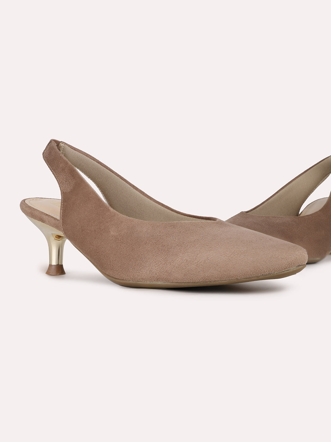 Womens Beige Party Wear Solid Pointed Toe Kitten Heels