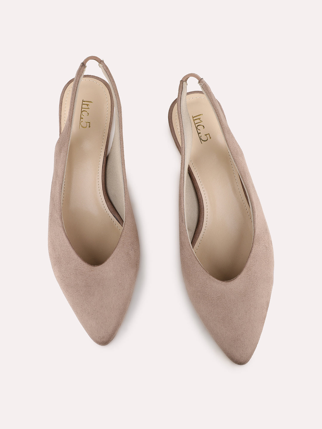 Womens Beige Party Wear Solid Pointed Toe Kitten Heels