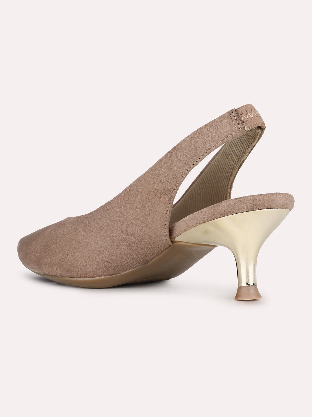 Womens Beige Party Wear Solid Pointed Toe Kitten Heels