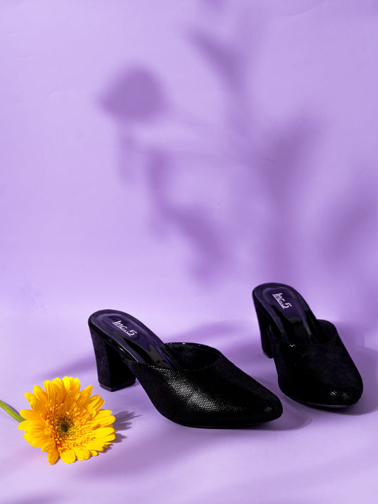 Womens Black Party Wear Solid Pointed Block Heels