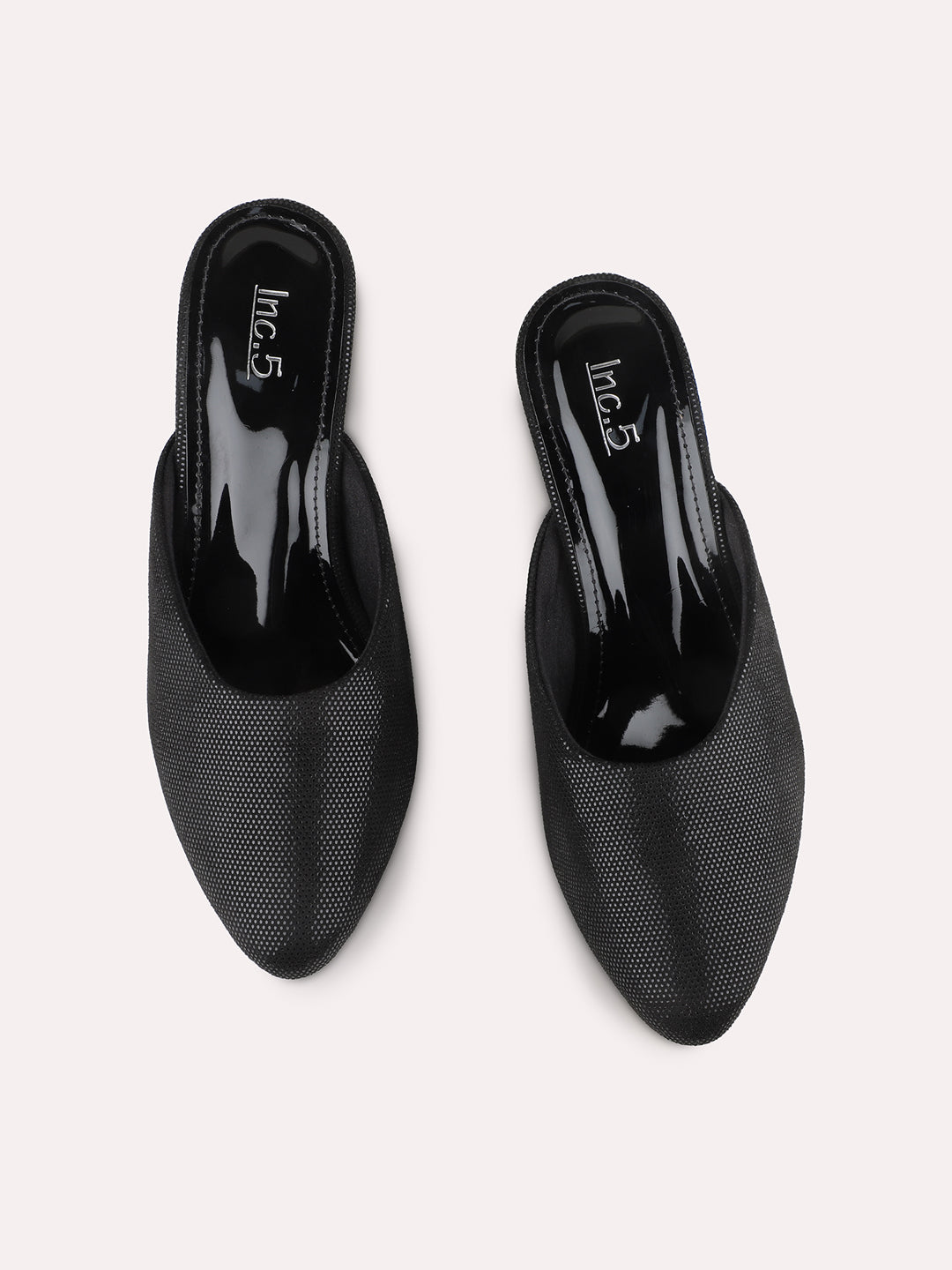 Womens Black Party Wear Solid Pointed Block Heel Sandals