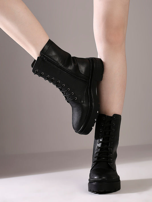 Womens Black Casual Solid Round toe Ankle Boots