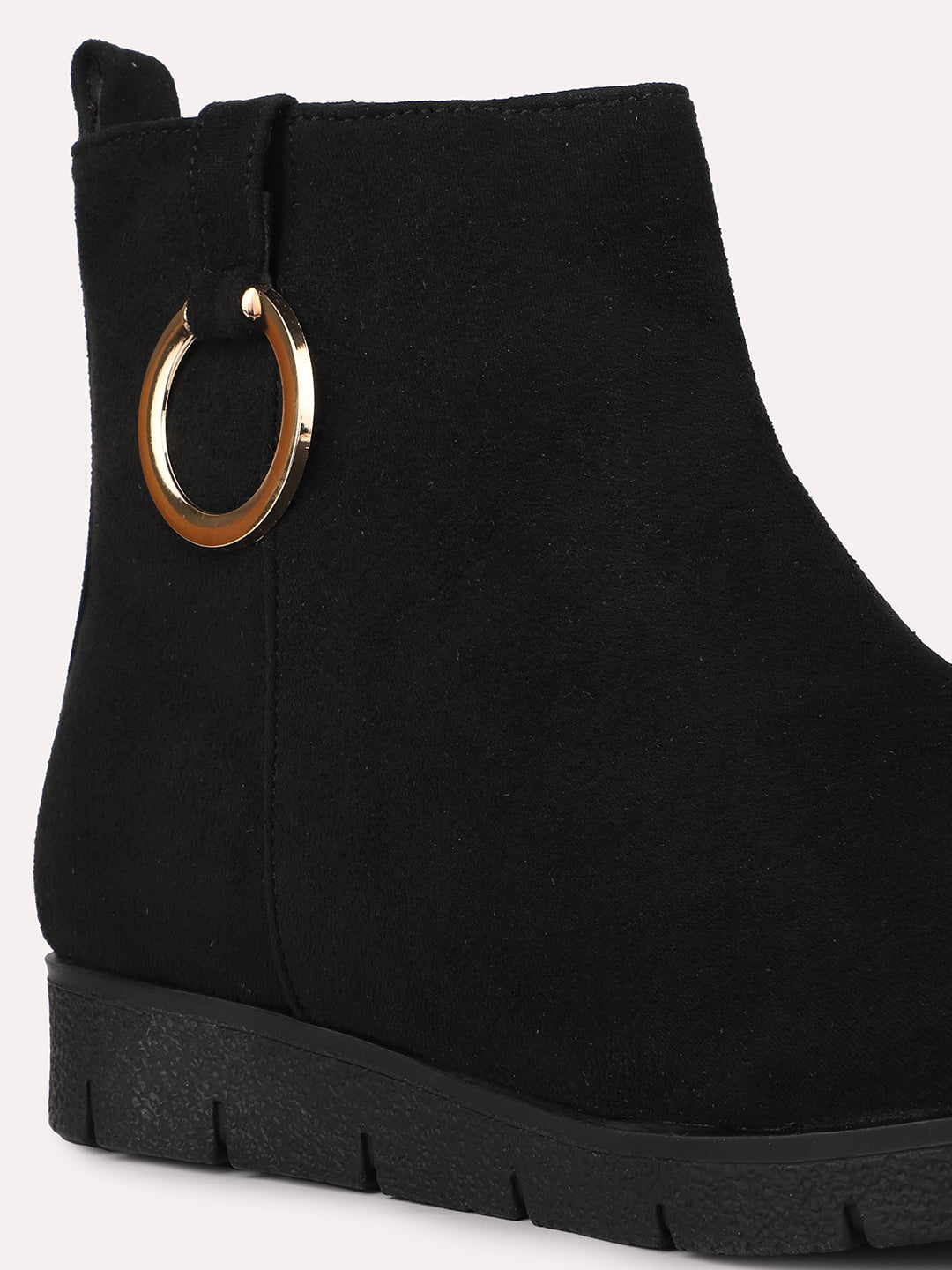 Womens Black Casual Solid Round toe Ankle Boots