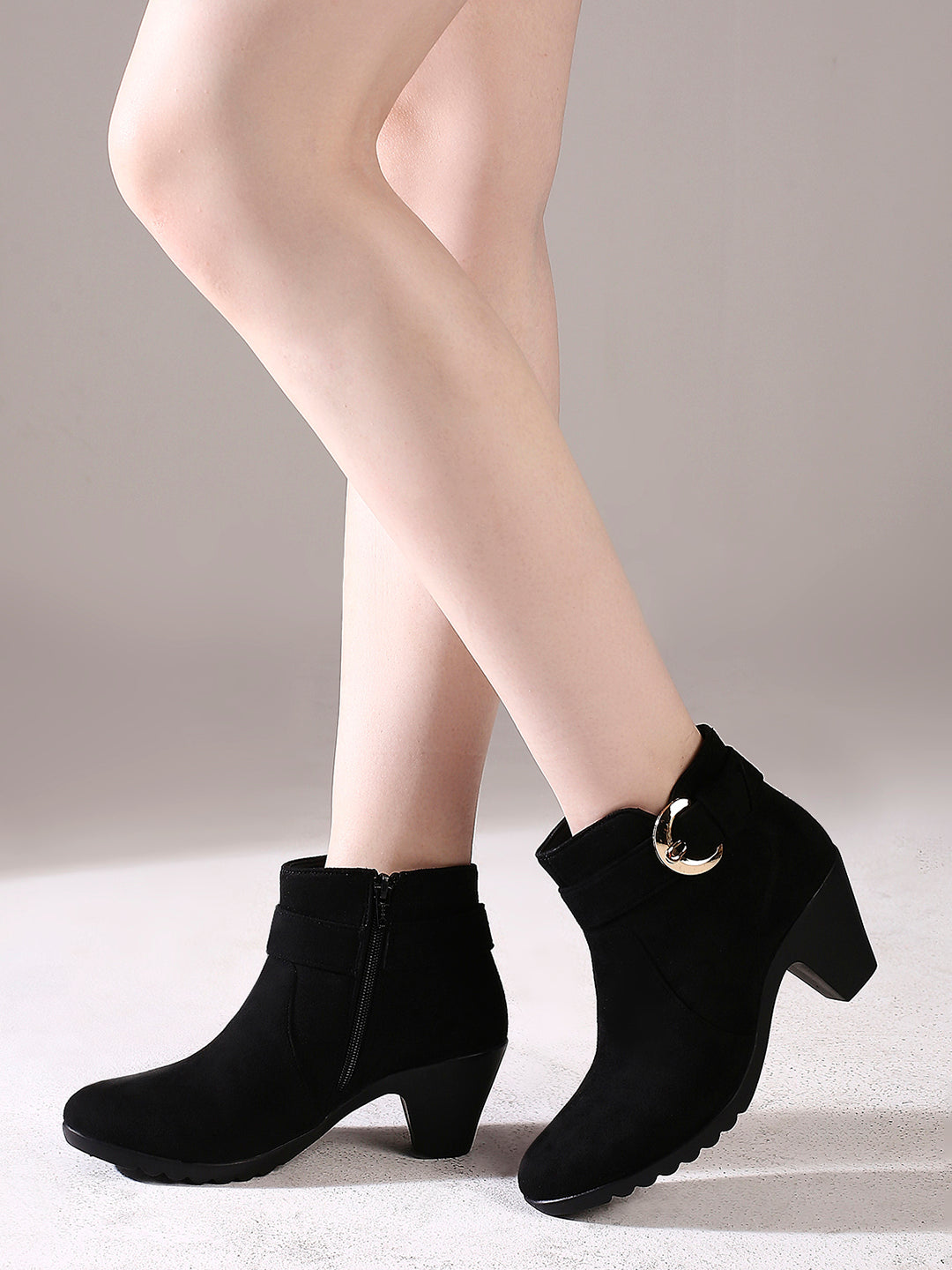 Womens Black Casual Solid Round toe Ankle Boots