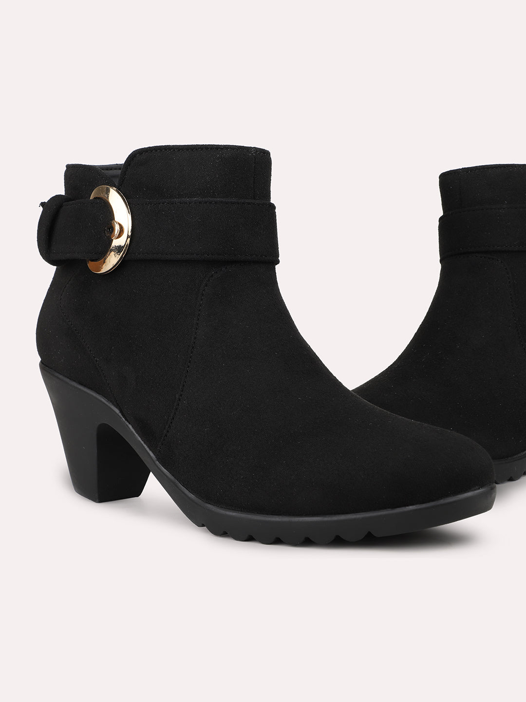 Womens Black Casual Solid Round toe Ankle Boots