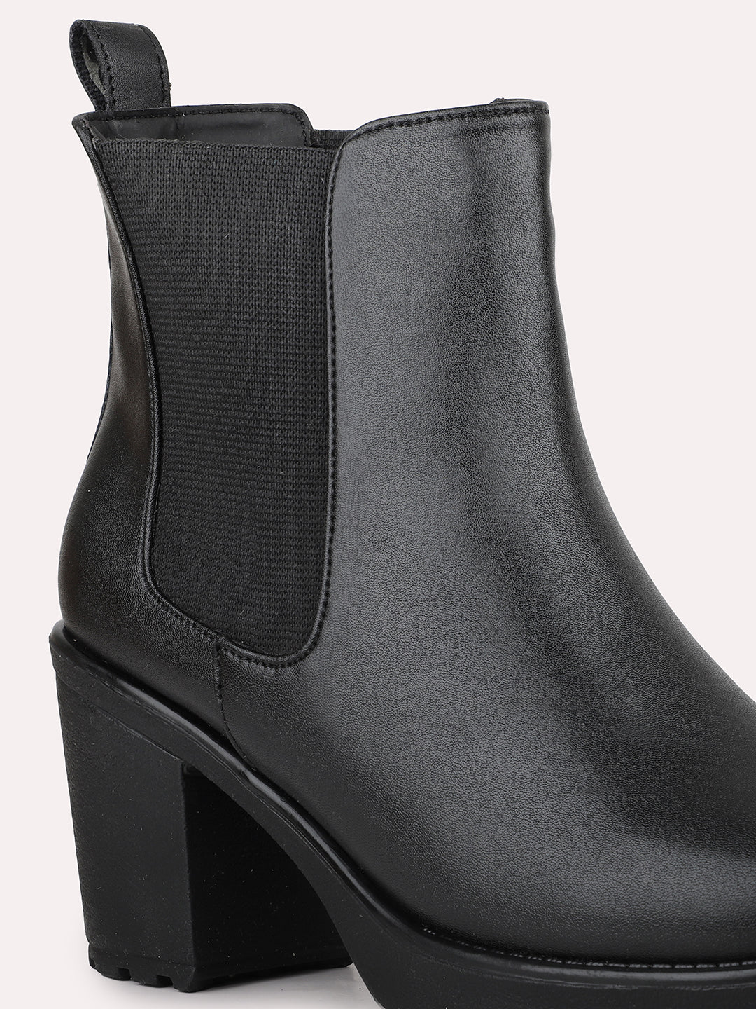 Womens Black Casual Solid Round toe Chelsea Boots