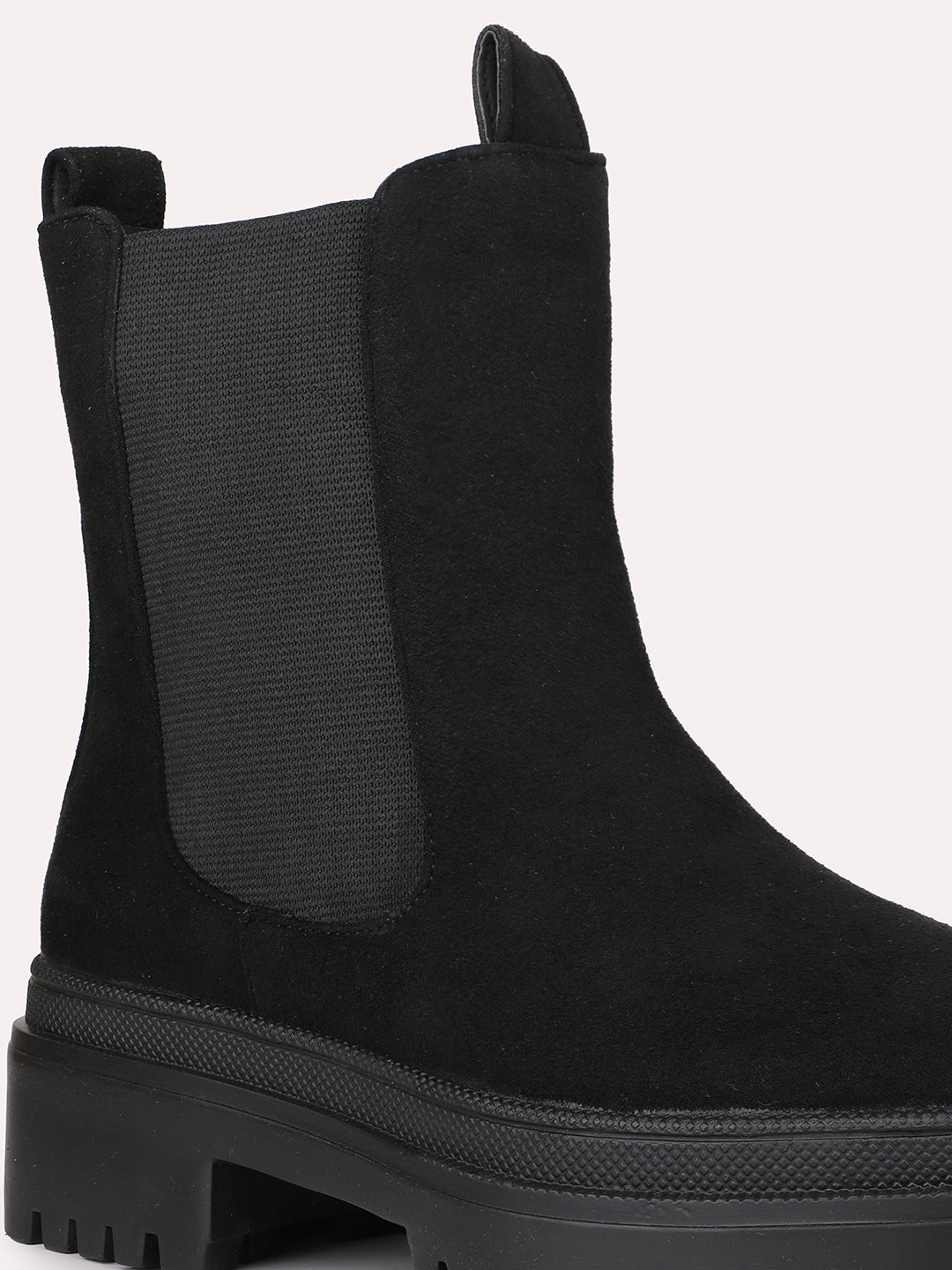 Womens Black Casual Solid Round toe Chelsea Boots