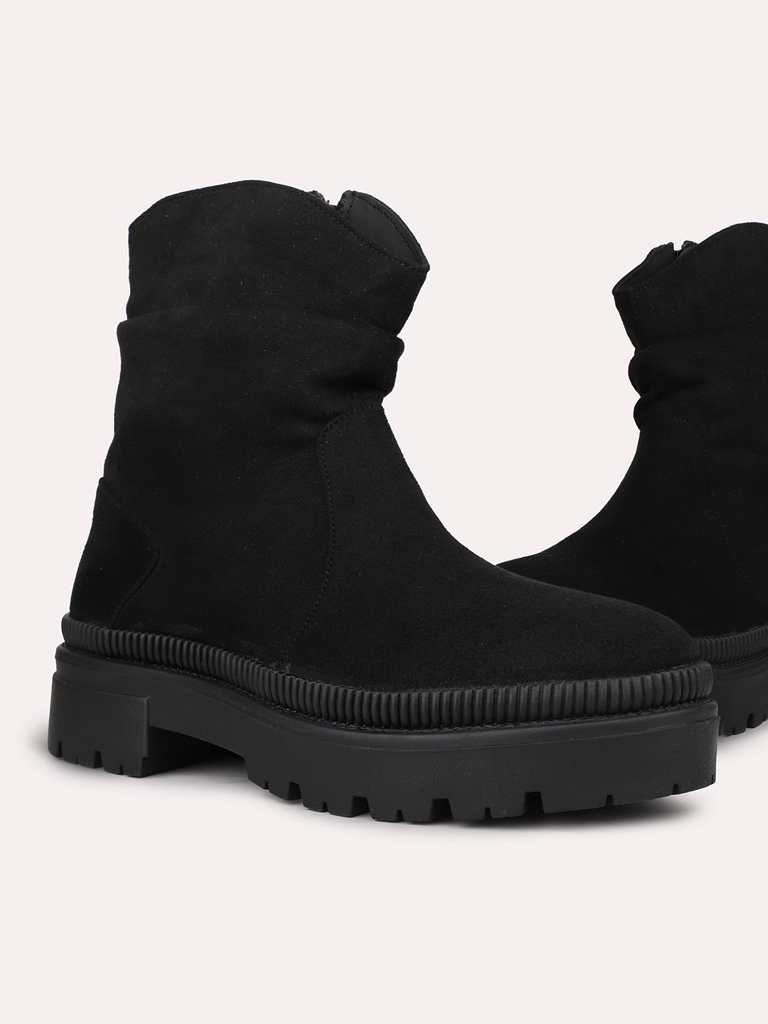 Womens Black Casual Solid Round toe Ankle Boots