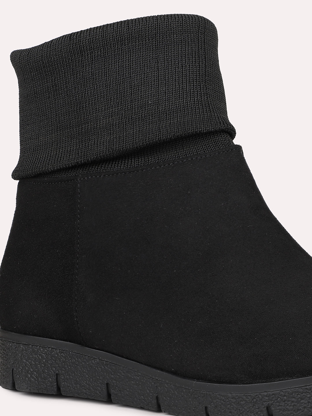 Womens Black Casual Solid Round toe Ankle Boots