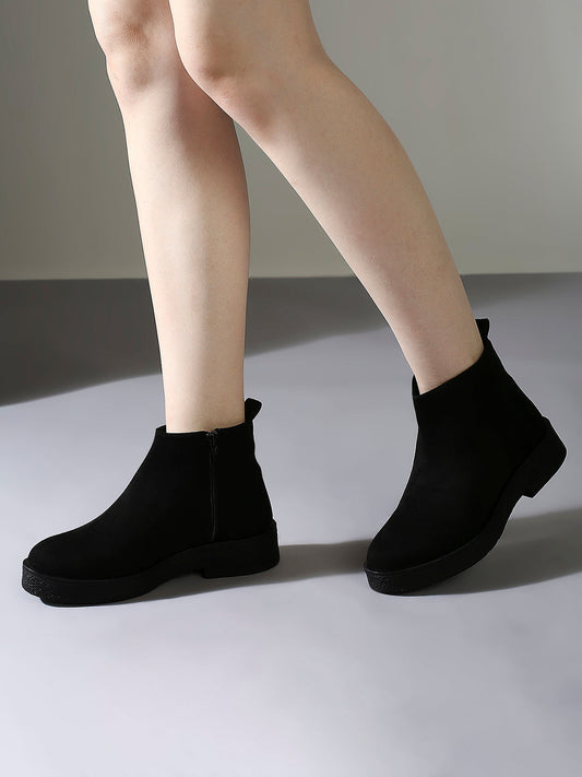 Womens Black Casual Solid Round toe Ankle Boots